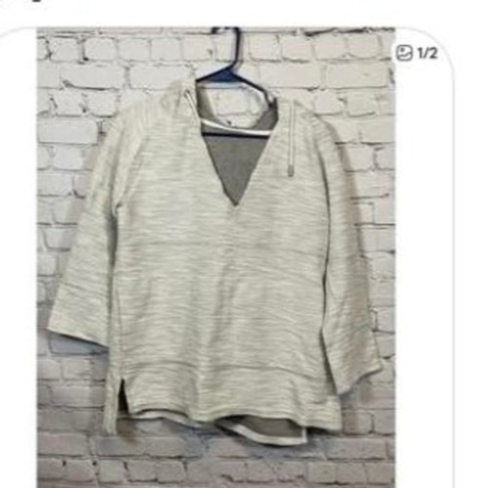 Soft Surroundings V‎ Neck Reversable Hooded Sweatshirt Textured Heather & Grey